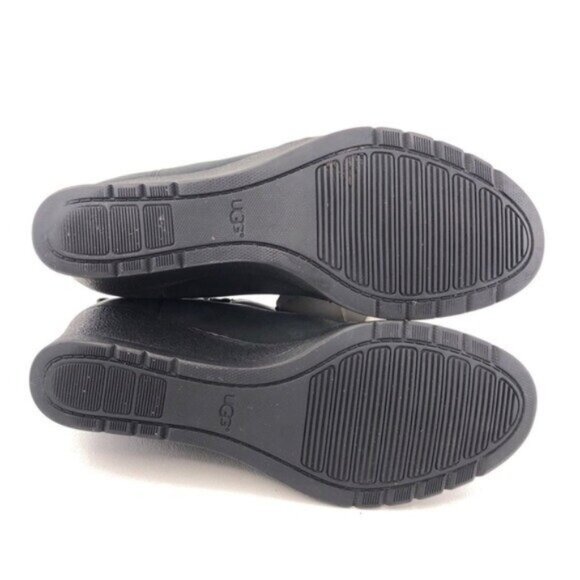 UGG Indra Black Leather Wedge Ankle Booties 9 - Picture 7 of 12